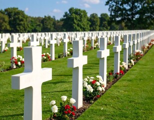 Rows of white crosses in a cemetery (1)