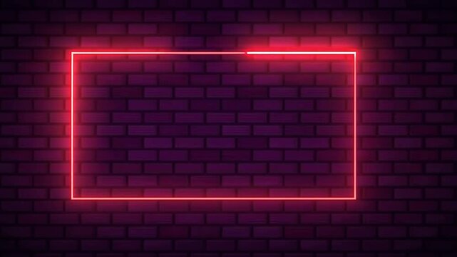 Red Neon Rectangle on Brick Wall Background