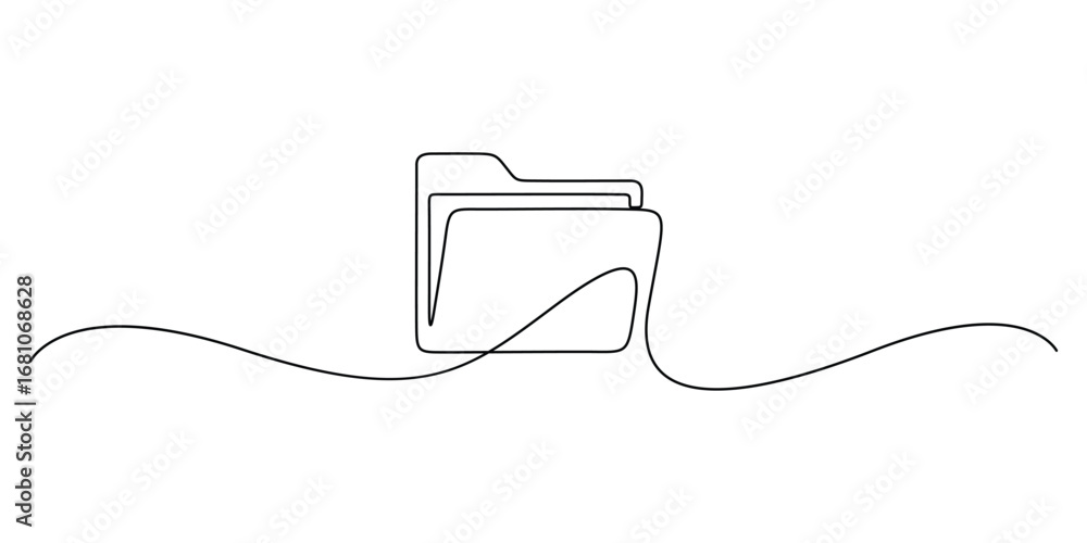 Poster continuous single line vector drawing of a folder. outline documents background icon. saving securit