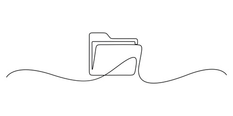 Continuous single line vector drawing of a folder. Outline documents background icon. Saving securities vector icon. Continuous one line drawing folder icon. Doodle vector illustration