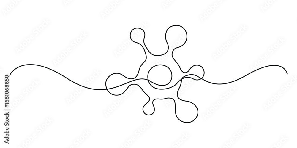 Poster single continuous line drawing of molecule. isolated on white background vector illustration