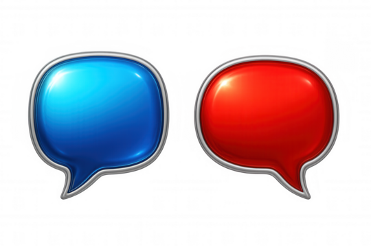 Glossy speech bubbles illustrating communication and dialogue, featuring a transparent background for versatile use in various designs