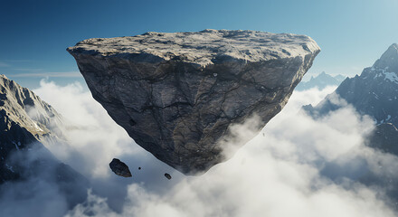 Floating Inverted Pyramid Rock Landscape Background, Surreal Mountain Sky Wallpaper, Fantasy Gravity-Defying Backdrop
