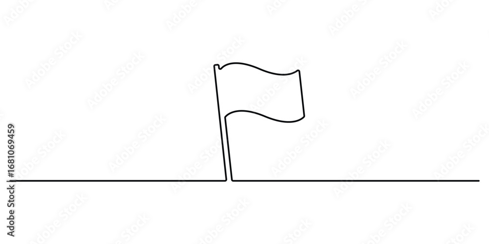 Poster continuous single line drawing a flag. one line drawing of flag icon. flag icon continuous line. iso