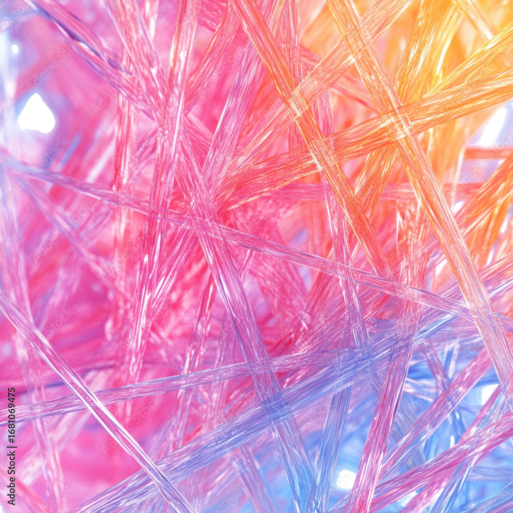 Poster abstract art featuring intersecting lines with a vibrant color gradient from pink to orange and blue