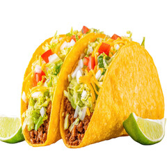 Delicious and Colorful Soft Tacos Filled with Seasoned Meat, Fresh Vegetables, and Zesty Lime Slices