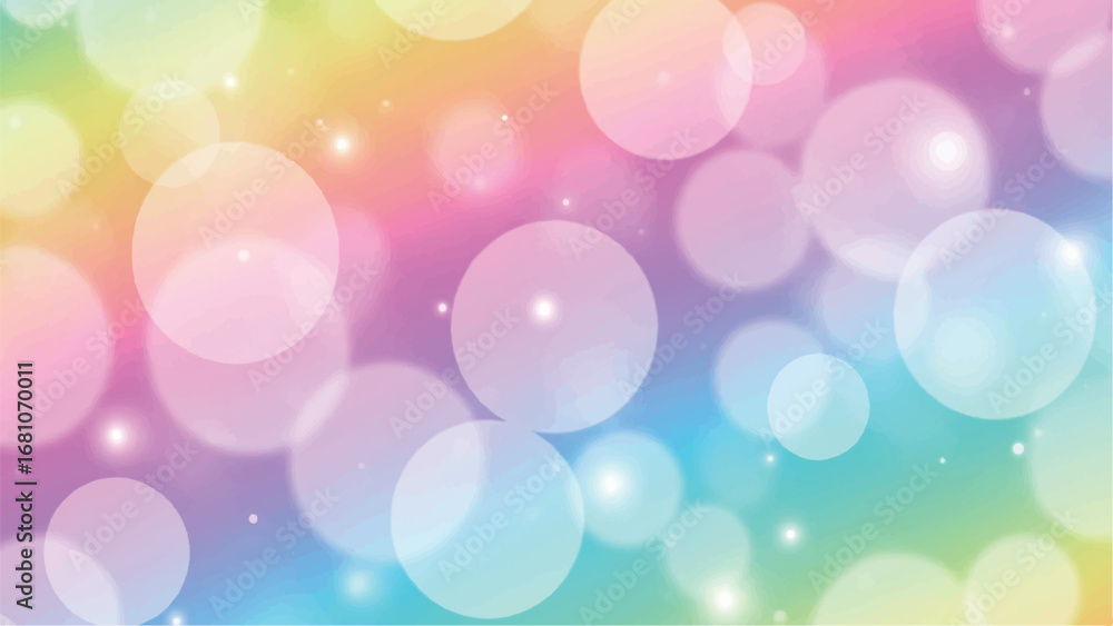 Aufkleber soft pastel bokeh lights with sparkling glitter on a rainbow gradient background, creating a magical