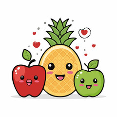 Fruits with face Color Vector Illustration Bundle For kids, Kids Book, Kids Animation.