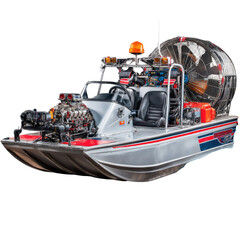 High-Speed Airboat in Action on Water with Powerful Engine and Large Propeller