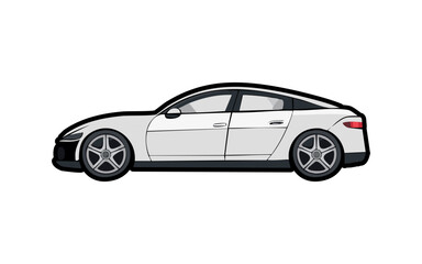 Fototapeta premium Modern generic white luxury sedan car in a side view. Automotive vector illustration of a stylish four-door vehicle isolated on white