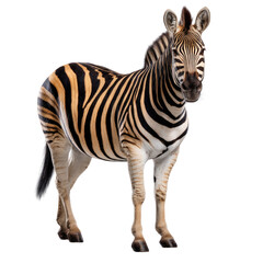 Close-Up Portrait of a Striking Zebra with Distinct Stripes Against a White Background