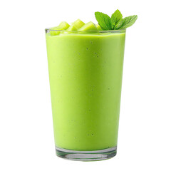 Refreshing Green Fruit Smoothie with Mint and Chopped Fruits in a Clear Glass Against a White Background