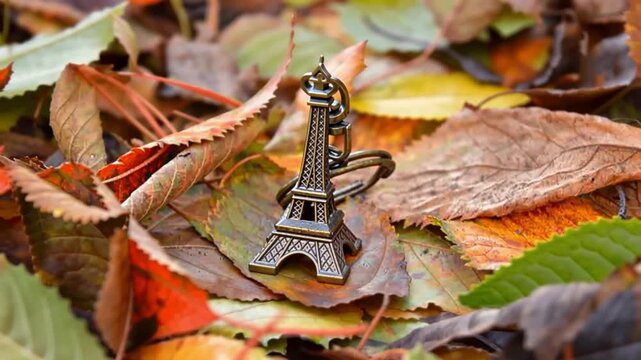 Eiffel Tower Keychain in Autumn Leaves