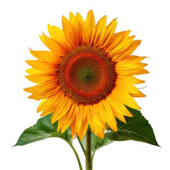 Fototapeta premium Sunflower with leaves, isolated on white and transparent background.