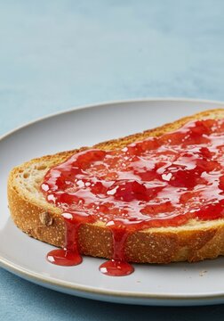 Closeup of Strawberry Jam on Toast