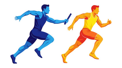 Relay Race Silhouette: Dynamic illustration of two athletic figures engaged in a relay race, conveying the energy and excitement of competition. 