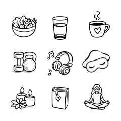 Wellness and Self-care Icon Set Vector