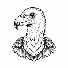 Vulture bird simple black line art image, Black bold outline vector icon, Bird vector illustration