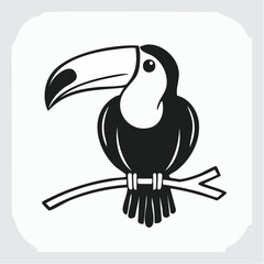 Toucan bird simple black line art image, Black bold outline vector icon, Bird vector illustration