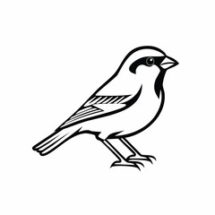 Sparrow bird simple black line art image, Black bold outline vector icon, Bird vector illustration
