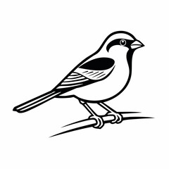 Sparrow bird simple black line art image, Black bold outline vector icon, Bird vector illustration