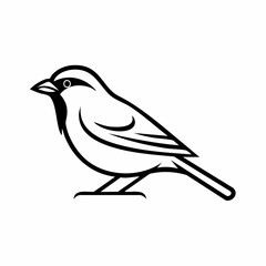Sparrow bird simple black line art image, Black bold outline vector icon, Bird vector illustration