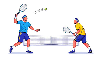 Tennis Match Duel: Two athletes engage in a vibrant tennis match, their focus and energy palpable as they strive for victory, embodying the spirit of sportsmanship.