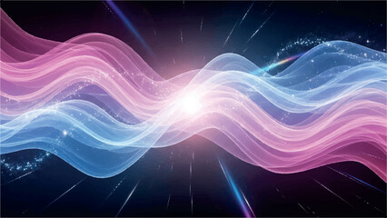 Obraz premium Two luminous, ethereal waves of pink and blue light meeting in the center with sparkling particles and light streaks