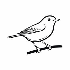 Robin bird simple black line art image, Black bold outline vector icon, Bird vector illustration
