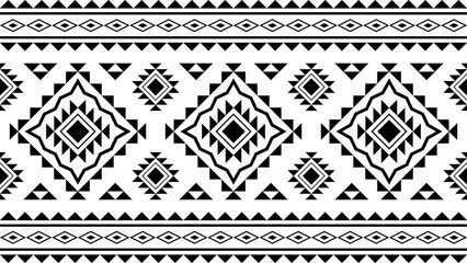 Ethnic pattern, Aztec native seamless pattern, Native American fabric, geometric pattern, black and white design, design for print, textile, background, vector.