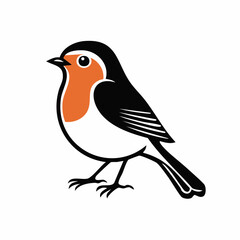 Robin bird simple black line art image, Black bold outline vector icon, Bird vector illustration