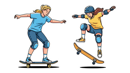 Skateboarders in Action: Capture the dynamism of youth, featuring two determined individuals mastering skateboarding, embracing the thrill and energy of urban sports culture.