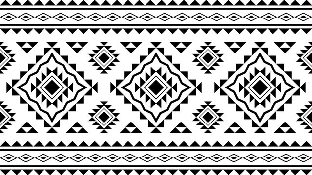 Ethnic pattern, Aztec native seamless pattern, Native American fabric, geometric pattern, black and white design, design for print, textile, background, vector.