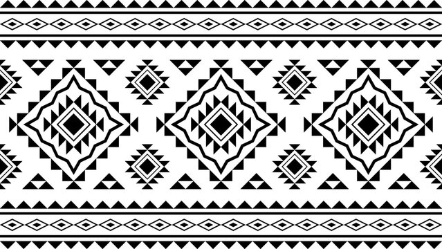 Ethnic pattern, Aztec native seamless pattern, Native American fabric, geometric pattern, black and white design, design for print, textile, background, vector.