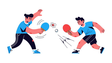 Dynamic Ping Pong Duel: A vivid illustration showcases two athletic figures locked in an intense game of table tennis, representing the thrilling action and competitive spirit.