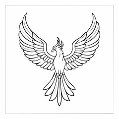 Obraz premium Phoenix bird simple black line art image, Black bold outline vector icon, Bird vector illustration