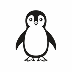 Penguin bird simple black line art image, Black bold outline vector icon, Bird vector illustration