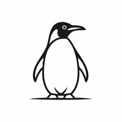 Penguin bird simple black line art image, Black bold outline vector icon, Bird vector illustration