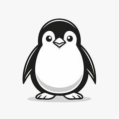 Penguin bird simple black line art image, Black bold outline vector icon, Bird vector illustration