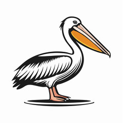 Pelican bird simple black line art image, Black bold outline vector icon, Bird vector illustration