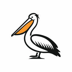 Pelican bird simple black line art image, Black bold outline vector icon, Bird vector illustration