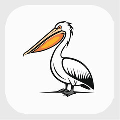 Pelican bird simple black line art image, Black bold outline vector icon, Bird vector illustration