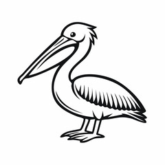 Obraz premium Pelican bird simple black line art image, Black bold outline vector icon, Bird vector illustration