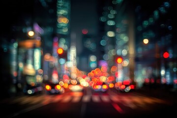 Tokyo night scene with indistinct bokeh street lights