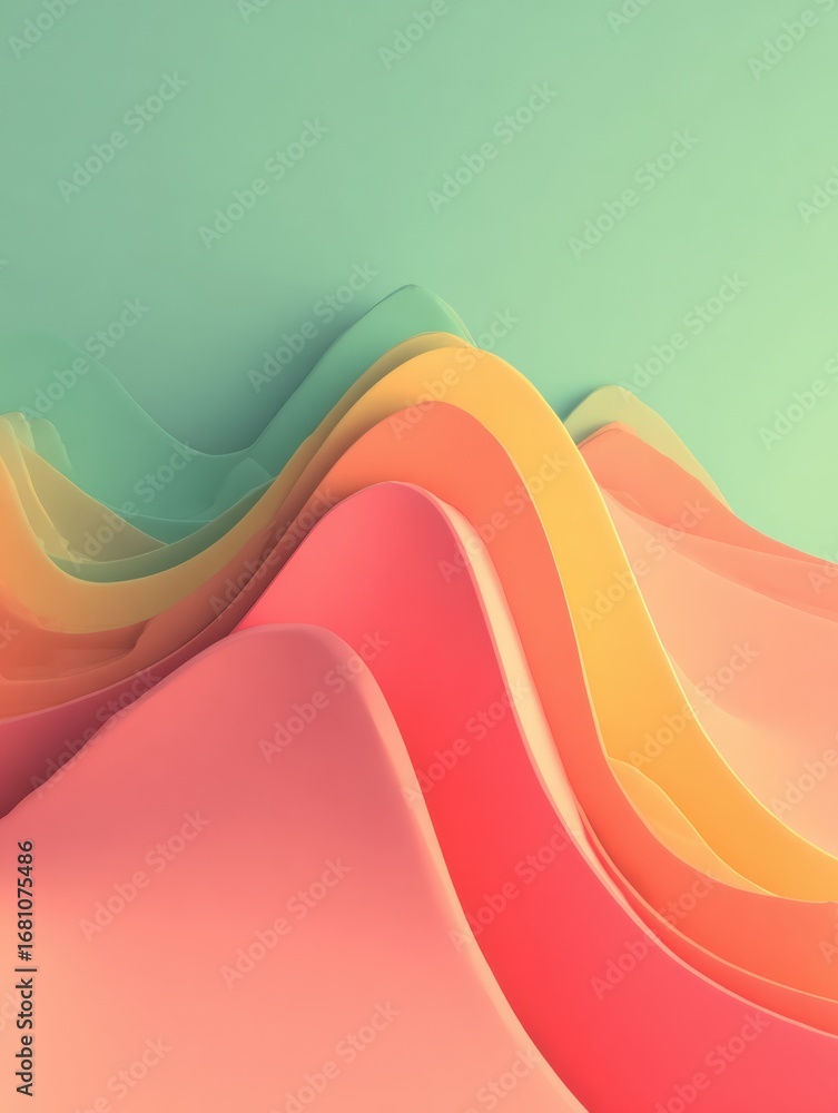 Poster colorful wavy patterns create a serene and abstract landscape in soft pastel shades enhancing the ca
