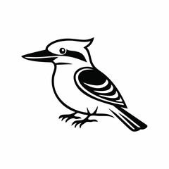 Kookaburra bird simple black line art image, Black bold outline vector icon, Bird vector illustration