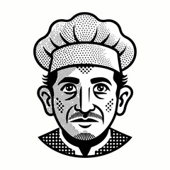 Abstract dotted chef face vector illustration in artistic composition, creative culinary artwork design for modern kitchen, restaurant branding and decor
