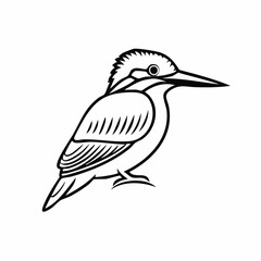 Kingfisher bird simple black line art image, Black bold outline vector icon, Bird vector illustration