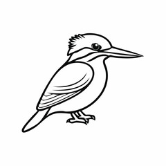 Obraz premium Kingfisher bird simple black line art image, Black bold outline vector icon, Bird vector illustration