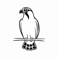 Falcon bird simple black line art image, Black bold outline vector icon, Bird vector illustration